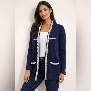 Charter Club Navy Sweater with White Trim